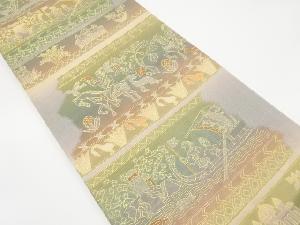 壁画人物に動物模様織り出し　袋帯